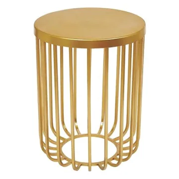 47th & Main Modern Round Basket Iron End or Side Table for Living Room, 15" Diameter x 20" H, Gold