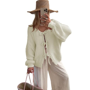 SKIKYAN Women's Bowtie Oversized Knit Cardigan - Y2K Style & Comfort