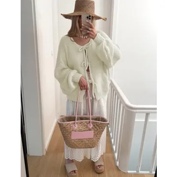 SKIKYAN Women Bowtie Oversized Knit Cardigan Y2K Style