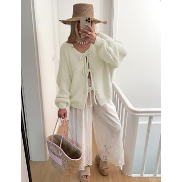 SKIKYAN Women Bowtie Oversized Knit Cardigan Y2K Style