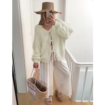 SKIKYAN Women Bowtie Oversized Knit Cardigan Y2K Style