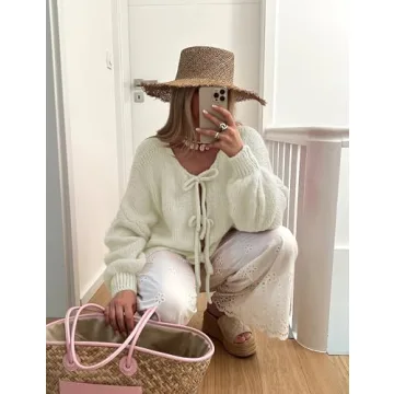 SKIKYAN Women Bowtie Oversized Knit Cardigan Y2K Style