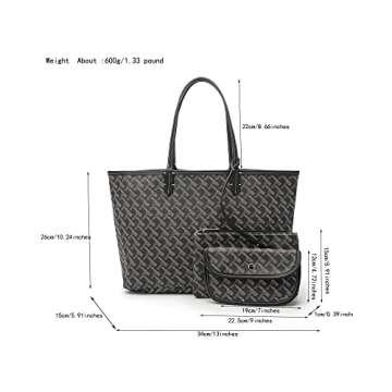 textmenow Women's Puffer Tote Handbags Purse Sets for Women Large Leather Clutch Dupes Hobo Shoulder Bag Travel Beach 3pcs (black), L17.5inch W6inch H10.5inch