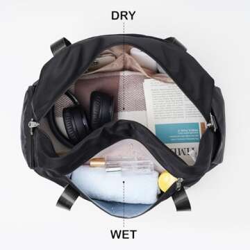 LONG VACATION Women's Travel Duffel Bag with Toiletry Bag, Sports Gym Bag Weekendeer Carry-on Tote with Shoe Compartment and Wet Pocket, Yoga Bag Fit 17.3inch Laptop (BLACK, 21-inch)