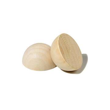 50 PCS 30 mm Split Wood Balls, Small Natural Unfinished Half Round Wooden Beads for Kids Craft