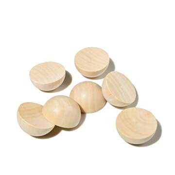 50 PCS 30 mm Split Wood Balls, Small Natural Unfinished Half Round Wooden Beads for Kids Craft
