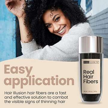 Hair Illusion 100% Natural Human Hair Fibers Not Synthetic for Men and Women, Premium Hair Building Formulation, Large, 38 g Bottle, Jet Black