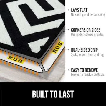 GORILLA GRIP 16 Pack Rug Gripper Pads, Keep Area Rugs Corners from Curling and Bunching, Reusable Du...