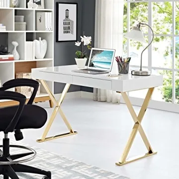 Modway Sector Office Desk in White Gold for Modern Spaces