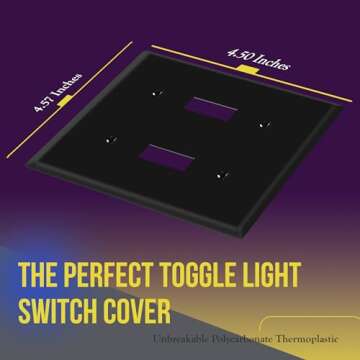 ENERLITES Double Toggle Switch Cover, Two Gang Light Switch Wall Plate, Standard Size 2-Gang 4.5" x 4.5", Unbreakable Polycarbonate Thermoplastic, UL Listed, 8812-BK, Black