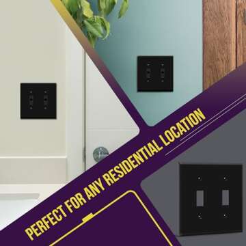 ENERLITES Double Toggle Switch Cover, Two Gang Light Switch Wall Plate, Standard Size 2-Gang 4.5" x 4.5", Unbreakable Polycarbonate Thermoplastic, UL Listed, 8812-BK, Black