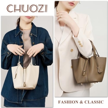 Stylish CHUOZI Genuine Leather Bucket Bag for Women
