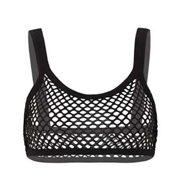 ACSUSS Women's Sheer Mesh Camisole Crop Top See Through Bralette Vest Tank Tops Nightwear Black Small