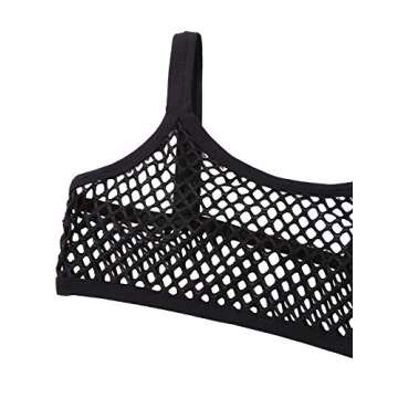 ACSUSS Women's Sheer Mesh Camisole Crop Top See Through Bralette Vest Tank Tops Nightwear Black Small