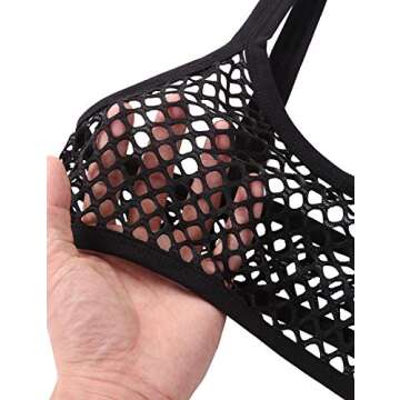 ACSUSS Women's Sheer Mesh Camisole Crop Top See Through Bralette Vest Tank Tops Nightwear Black Small
