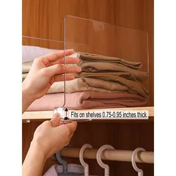 Sooyee Acrylic Shelf Dividers for Closet Organization,4 PCS Closet Shelf Organizer,Closet Dividers Purse Organizer for Closet,Closet Separator for Bedroom Kitchen Cabinets and Office Shelves,Clear