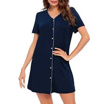 SWOMOG Women's Stylish Button Down Nightgown for Comfort