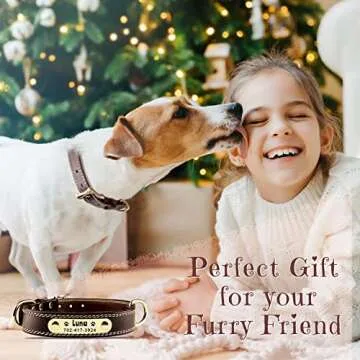 Personalized Custom Leather Dog Collar with Engravable Nameplate - Durable Name Tag Collar - Customi...