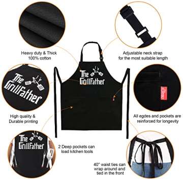 ALIPOBO Grill Aprons for Men Dad - The Grill father Apron - Funny Chef Cooking Grilling BBQ Apron with 2 Pockets - Birthday Fathers Day Christmas Gifts for Dad