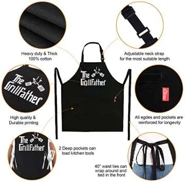 ALIPOBO Grill Aprons for Men Dad - The Grill father Apron - Funny Chef Cooking Grilling BBQ Apron with 2 Pockets - Birthday Fathers Day Christmas Gifts for Dad