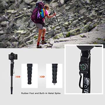 SIRUI Camera Monopod P-326 6 Section Carbon Fiber Compact Lightweight Travel Monopod