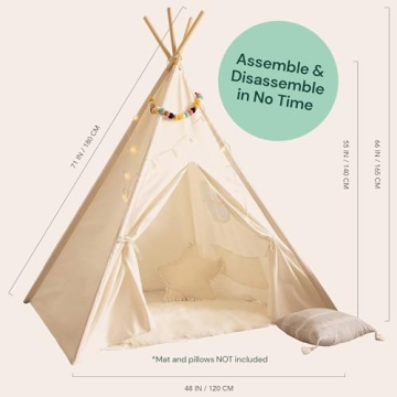 Kids Teepee Tent with Light String for Imaginative Play
