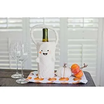 Pearhead Sherpa Wine Bottle Gift Bag, Ghost Wine Bottle Bag, Halloween Party Ideas, Reusable Wine Bags for Travel, Wine Protector Sleeve Case, Funny Fall Housewarming Ideas