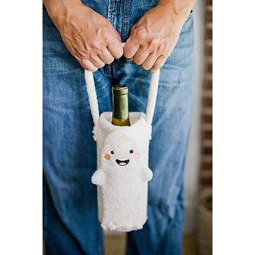Pearhead Sherpa Wine Bottle Gift Bag, Ghost Wine Bottle Bag, Halloween Party Ideas, Reusable Wine Bags for Travel, Wine Protector Sleeve Case, Funny Fall Housewarming Ideas