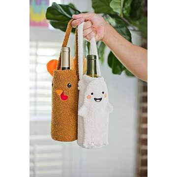 Pearhead Sherpa Wine Bottle Gift Bag, Ghost Wine Bottle Bag, Halloween Party Ideas, Reusable Wine Bags for Travel, Wine Protector Sleeve Case, Funny Fall Housewarming Ideas