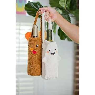 Pearhead Sherpa Wine Bottle Gift Bag, Ghost Wine Bottle Bag, Halloween Party Ideas, Reusable Wine Bags for Travel, Wine Protector Sleeve Case, Funny Fall Housewarming Ideas