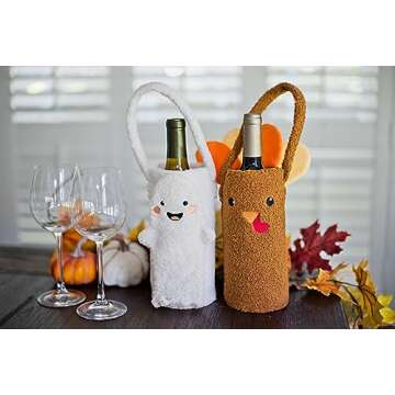 Pearhead Sherpa Wine Bottle Gift Bag, Ghost Wine Bottle Bag, Halloween Party Ideas, Reusable Wine Bags for Travel, Wine Protector Sleeve Case, Funny Fall Housewarming Ideas