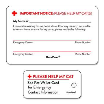 DuraPaws My CAT is Home Alone Emergency Alert Plastic Contact Wallet Card and Key Tag (Writable Surface on Back Side of Card)