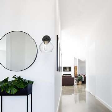 Globe Electric 51367 1-Light Wall Sconce, Matte Black, Gold Accent Socket, Clear Glass Shade, Wall-Lamp Dimmable, Lights for Bedroom, Kitchen Sconces Lighting, Home Decor, Bulb Not Included