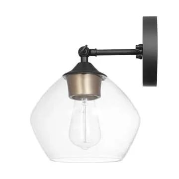 Globe Electric 51367 1-Light Wall Sconce, Matte Black, Gold Accent Socket, Clear Glass Shade, Wall-Lamp Dimmable, Lights for Bedroom, Kitchen Sconces Lighting, Home Decor, Bulb Not Included
