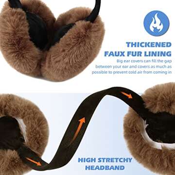 Peecabe Winter Women Earmuffs Faux Fur Girls Ear muffs Warm Unisex Kids Ear Covers Foldable Outdoor Boys Ear Warmers for Women (Brown)