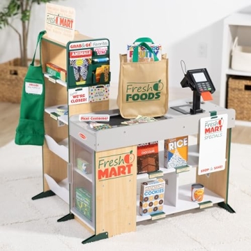 Melissa & Doug Fresh Mart Grocery Store Play Food and Role Play Companion Set - Kids Pretend Grocery Shopping For Kids Ages 3+