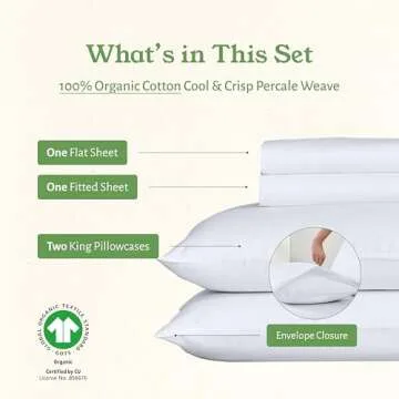 California King Percale Sheets Set, 100% Organic Cotton