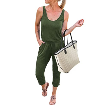 KIRUNDO Women's 2025 Summer Casual Jumpsuits with Sleeveless Design and Pockets - Army Green (Medium...