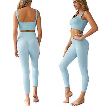 Exercise Sport Women Sets 2 Piece Outfits,Seamless Leggings for Women Sport Gym, Ribbed Seamless Yoga Outfits Sports Bra.