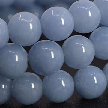 Justinstones Natural Angelite Gemstone 8mm Round Beads Stretch Bracelet 7 Inch Unisex