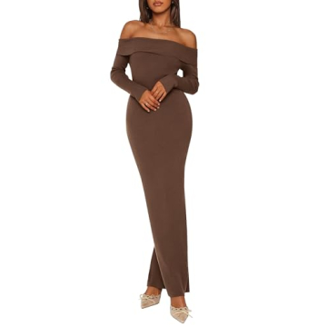 PRETTYGARDEN Women's Winter Sweater Dress Long Sleeve Off Shoulder Slit Maxi Bodycon Cocktail Party ...