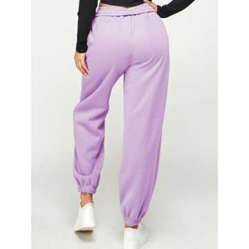 IUUI Women's High Waisted Fleece Sweatpants - Casual Baggy Joggers with Pockets, Foldable Warm Lounge Pants Lilac