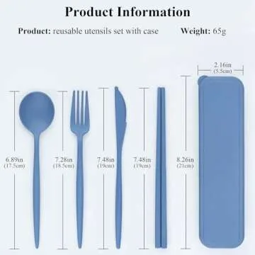 DISSKNIC Reusable Travel Utensils with Case, 4 Sets Wheat Straw Portable Cutlery Set Chopsticks Kniv...