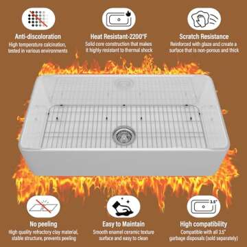 CASAINC Farmhouse Sink, White Farmhouse Kitchen Sink Fireclay, Apron Farm Sink 10" Deep Single Bowl,...