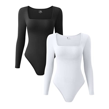 OQQ Women's Ribbed Long Sleeve Bodysuits for Stylish Comfort