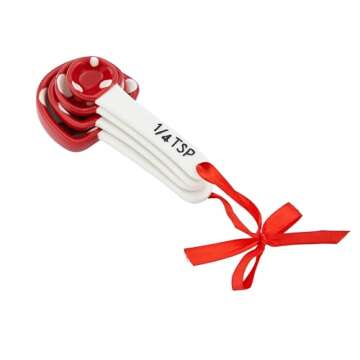 Bico Mushroom Gnome Hand Painted Stoneware Measuring Spoon Set, Cute Christmas Kitchen Accessories for Baking, Cooking, Dishwasher Safe