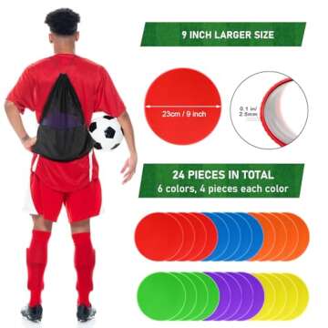 ZIECE 4.72inch 9inch Poly Spot Markers Non-Slip Rubber Floor Dots for Gym, 6/12/30 Pcs Flat Cones Agility Markers Poly Spots for Classroom Dance Sports Soccer Basketball Speed Agility Training