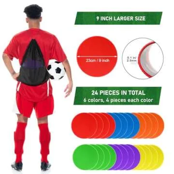 ZIECE 4.72inch 9inch Poly Spot Markers Non-Slip Rubber Floor Dots for Gym, 6/12/30 Pcs Flat Cones Agility Markers Poly Spots for Classroom Dance Sports Soccer Basketball Speed Agility Training