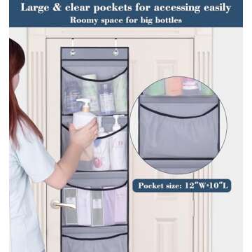KEETDY Hanging Shelves Over the Door Organizer Storage for Closet with 5 Pockets Organizer for Bedroom Bathroom, 2 Pack（Grey）