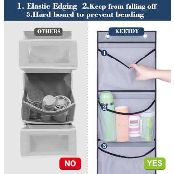 KEETDY Hanging Shelves Over the Door Organizer Storage for Closet with 5 Pockets Organizer for Bedroom Bathroom, 2 Pack（Grey）